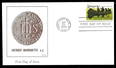 1356 6c Stamp (1968) PERE MARQUETTE FDC BY PRESTIGE CACHETS - SCARCE !!! - Image 1 of 4