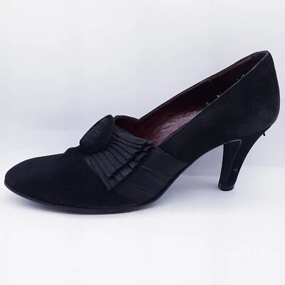 Vintage Yves Saint Laurent Black Suede Satin Bow Pump Heels Size 6 Victorian YSL - Image 1 of 4