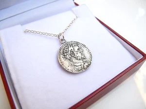 antigua moneda de plata redondo dije colgante griego romano hombre collar nuevo 925 César - Imagen 1 de 5