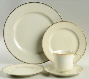 Mikasa Ivory Fine China 5 Pc Place Setting Gold Trousdale L 2801 Plates cup - Picture 1 of 5