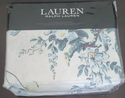 NEW 3 Pc Set Ralph Lauren EDEN BOTANICAL Full Queen Duvet Cover Shams Blue $270 - Image 1 of 4