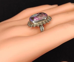 925 Sterling Silver & Purple Copper Turquoise Ring Square Cabochon Size 9.5 EXC - Picture 1 of 6