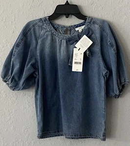 A LOVES A GIRLS DENIM BUBBLE SLEEVE 100% COTTON TOP NWT SIZE XL - Picture 1 of 6