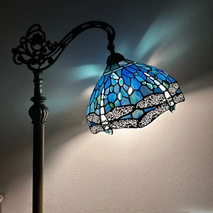 Tiffany Style Floor Lamp Blue Stained Glass Dragonfly Gooseneck Adjustable 63"H - Picture 1 of 8