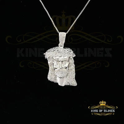 Real 0.33ct Diamond Sterling Silver 'JESUS FACE' White Charm Necklace Pendant - Image 1 of 4