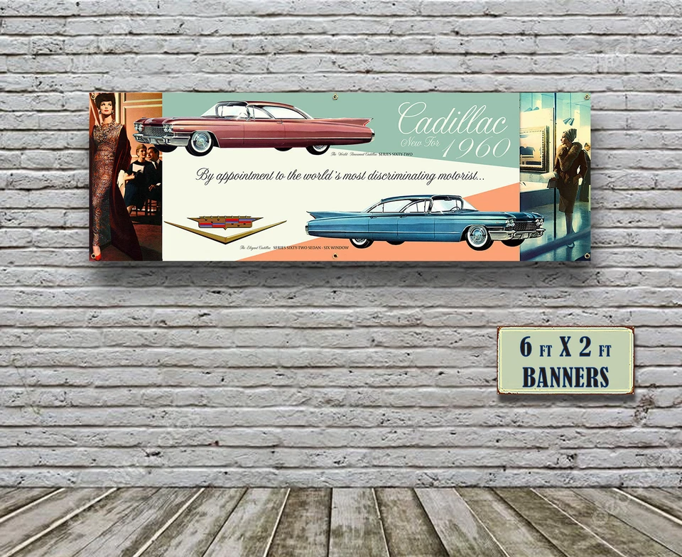 1960 Cadillac Dealer Garage Banner Sedan V8 Coupe Sixty Two Hardtop Caddy - Image 1 of 3