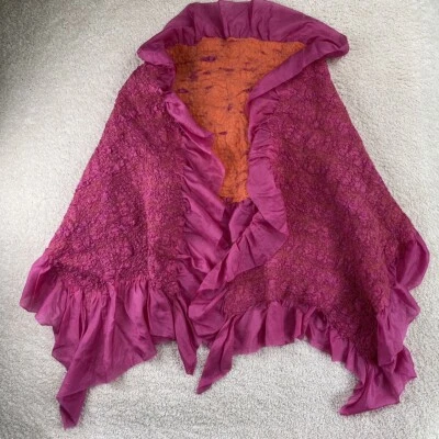 Danish Pure Silk Scarf Hand Made One of a Kind Scandinavia Pink Orange - Image 1 of 4