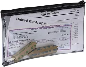 2 CLEAR VINYL ZIPPER WALLETS BANK BAG MONEY JEWELRY POUCH COIN CURRENCY COUPONS - Picture 1 of 1