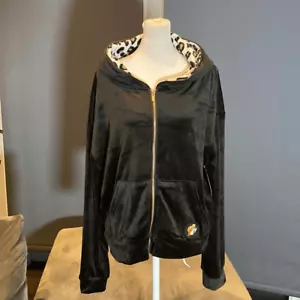 Women’s Buc-ee’s Velour Hoodie Black with Leopard Print in Hood Size L NWT - Picture 1 of 11