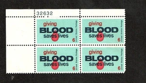 1971 U.S. COMMEM 6c GIVING BLOOD Plt#Blk of 4 Sc#1425 M/NH/OG GEM! - Picture 1 of 1