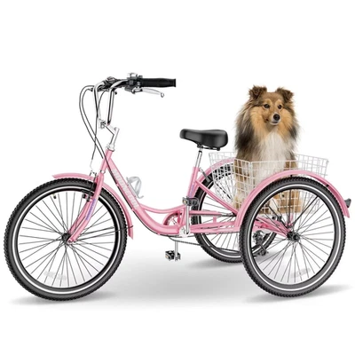 Triciclo de 20"/24"/26" para adultos mayores con canasta grande, 7 velocidades paso bajo Foto 1 de 4