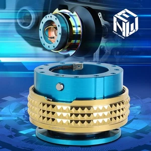 NRG Aluminum Steering Wheel Quick Release 2.1 Blue Body With Gold Pyramid Ring - Picture 1 of 6