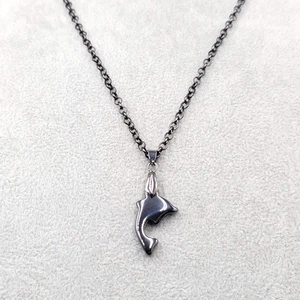Dolphin Hematite Pendant Necklace Black Rolo Chain 22 in - Picture 1 of 6