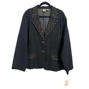 DG2 NWT Western Old Money Embellished Studded Rhinestone Dark Denim Blazer 3X - Picture 1 of 9