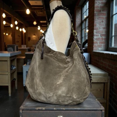 BOLSO HOBO COACH RARO GAMUZA ZOE VINTAGE MARRÓN PEDERNAL LATÓN ANTIGUO HERRAJES HOLGADO Foto 1 de 4