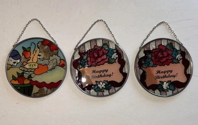 Joan Baker Designs Vintage Pintado a Mano Atrapasoles Lote De 3 (2) Feliz Cumpleaños Foto 1 de 4