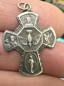 Vintage Sterling Silver Religious 5 Way Cross Holy Spirit Pendant Medal - Picture 1 of 6