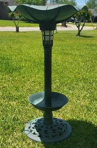 Garden Bird Bath with Planter Solar Powered Polyresin GREEN 28" NEW - Picture 1 of 5