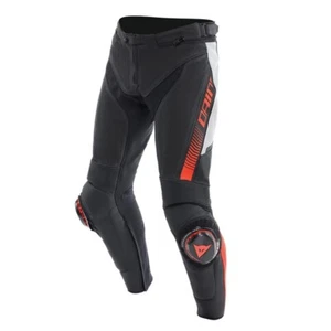 DAINESE PANTALONI PELLE SUPER SPEED FORATI NERO ROSSO BIANCO TG.50 - Picture 1 of 3