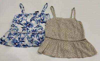 2x Ladies size 16 DOTTI Blue Floral & Brown Dot Linen Tops *NEW* RRP $79.90 Foto 1 de 4