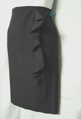 Atención Falda Negra Volantes Abertura Recta Rodilla Cremallera Poliéster Talla 2 30" Cintura Foto 1 de 4