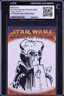 2005 Topps Star Wars ROS Artist Sketch Kieron Dwyer Wat Tambor 1/1 CGC AUTH - Image 1 of 2