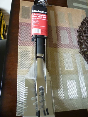 CHEFMATE 3PC STAINLESS STEEL BBQ TOOL SET/NEW - Image 1 of 4