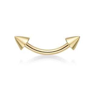 16 Gauge 14K Yellow Gold Curved Barbell Eyebrow Ring with Spikes, 5/16