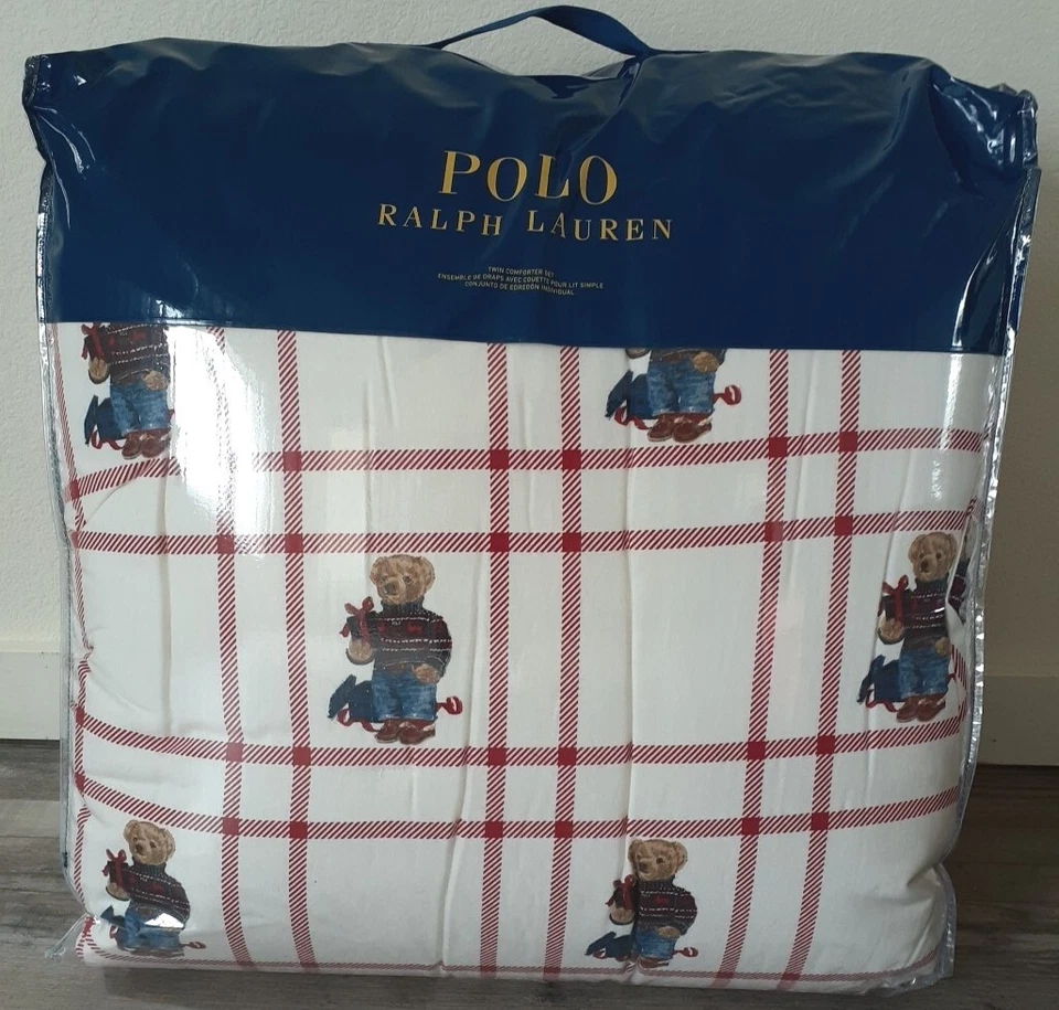 Ralph Lauren Polo PINK STRIPE GIRL Teddy Bear TWIN Comforter SET w/ 1 Sham