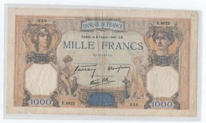 FRANCE 1000 FRANCS 1940 PICK 90 PINHOLES (SPLIT) LOOK SCANS - Picture 1 of 2
