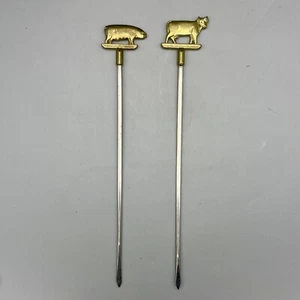 Spiedini acciaio ottone pubblicitari Macelleria vitello maiale vintage 1970 ca - Picture 1 of 8