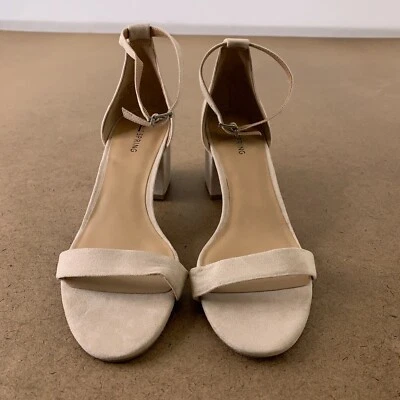 Call It Spring Womens Shoe Size 10 Cream Faux Suede Stangarone Block-Heel Sandal - Image 1 of 4