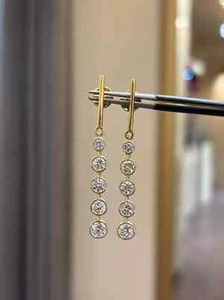 4 Ct Round-Cut VS/G Lab-Grown Diamond Bezel Dangle/Drop Earrings 14K Yellow Gold - Picture 1 of 3