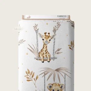 Jungle Animals Fabric Kids , 100% cotton , 160 cm 64'' , beige , sage safari - Picture 1 of 11