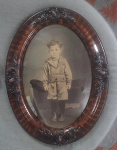 Ornate Victorian Convex Glass Tiger Stripe Wood Frame - Picture 1 of 6
