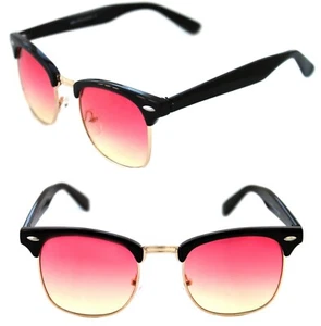 CluMen's Women's Half Shell Square Sunglasses Soho Horn Rimmed Black Pink Yellow - Picture 1 of 10