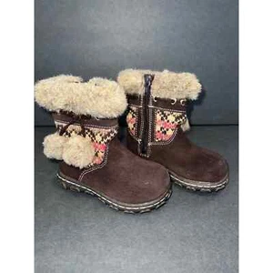 Arizona jean little girl booties fur zip Pom moccasins native size 6 embroidered - Picture 1 of 6