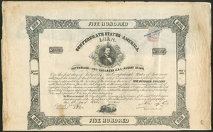 U.S.A., Confederate States, Act of Aug 19 1861, 8% Loan, $500, Ball 134 - Picture 1 of 1