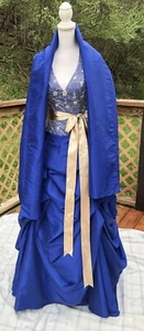 VTG Tony Bowls Le Gala Halter Gown & Wrap Royal Blue Gold Sequins 70’s Prom  4 - Picture 1 of 13