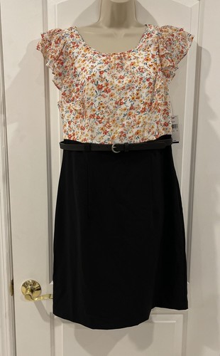 Abito tubino ALYX nero 12 corallo floreale manica corta con volant cintura zip vendita al dettaglio $74