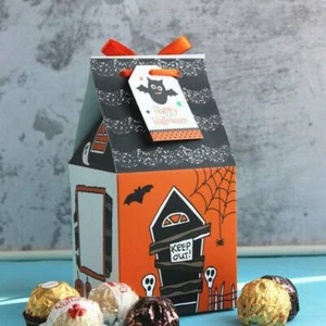 10Pcs New Orange Halloween House Party Paper Favour Sweets Biscuit Gift Boxes - Picture 1 of 12