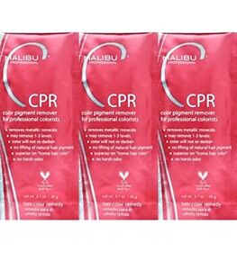 3 Malibu CPR Color Remover Stain Pigment Reducer Packets and 3 Processing Caps
