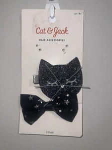 Cat & Jack Glitter Black Cat Hair Clip with Bow New In Package - Picture 1 of 2