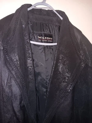 Chaqueta de gamuza negra de cuero Wilson de los 80 de colección plumero de gabardina cachemira para mujer 2X gótica Foto 1 de 4