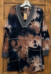 Natural Life V Neck Sweatshirt Tunic With Pockets Size S Blue Brown Tie Dye - Picture 1 of 12