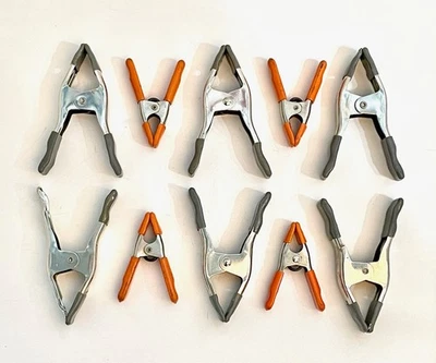 Lot of 10 Spring A-Clamps - 6 large and  4 small - Silver & Orange color - Image 1 of 4