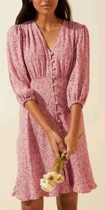 NWT Ghost M&S Pink Floral Tea Dress Vintage Style Sz 12 RRP £59 - Picture 1 of 10