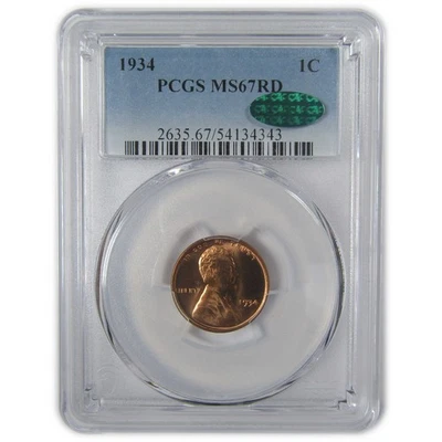 1934 Lincoln Wheat Cent MS 67 RD PCGS CAC Uncirculated SKU:I23349 - Image 1 of 4