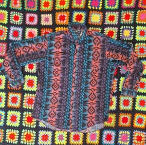 Vtg 90s Wrangler Brushpopper Aztec Western Shirt Button Up Shirt Mens 17 1/2-35 - Picture 1 of 5