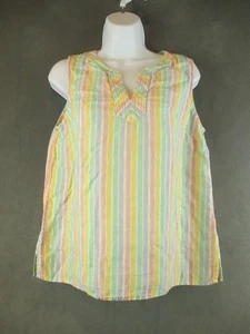 Talbots Tank Top Womens Medium Petite Striped Linen Sleeveless Summer Casual - Picture 1 of 9